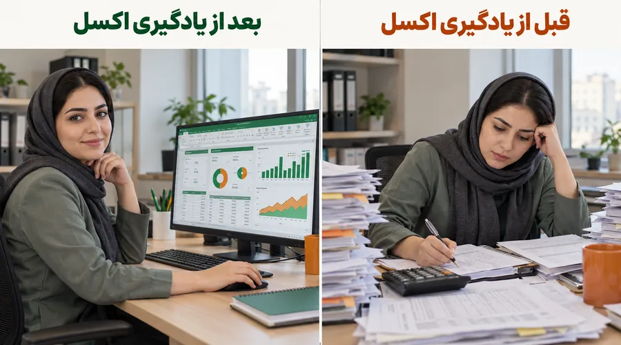 قبل و بعد از یادگیری اکسل