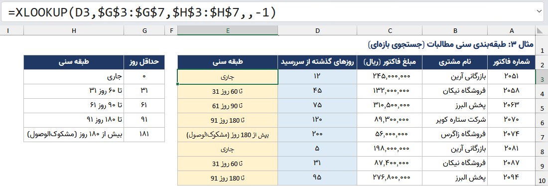 تابع xlookup برای جستجوی بازه ای